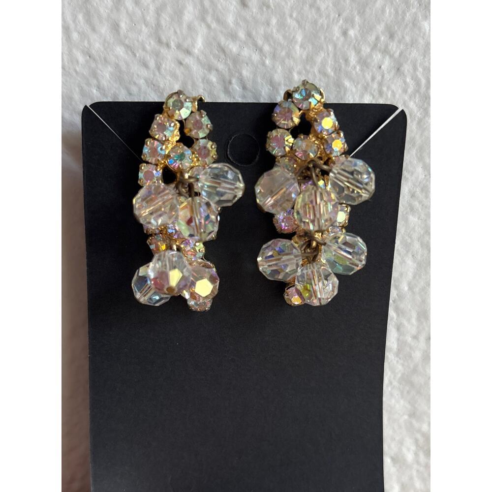 B29 Vintage Juliana Cha Cha‎ Earrings Women AB Crystal Wedding Statement - Picture 6 of 12
